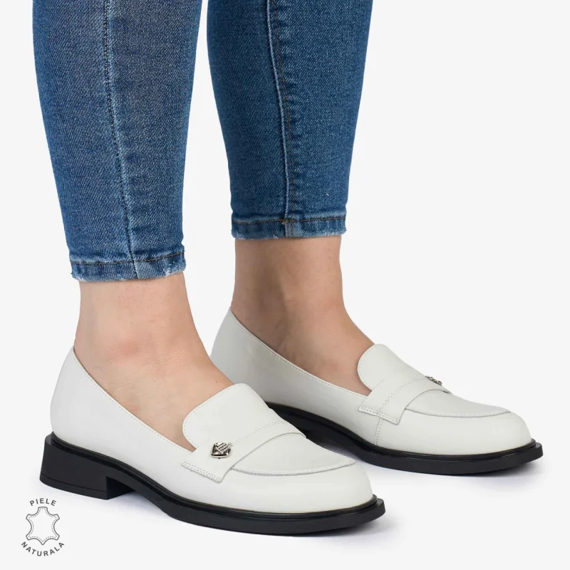 MOCASINI dama din Piele Naturala cu model CRL0994 ALB