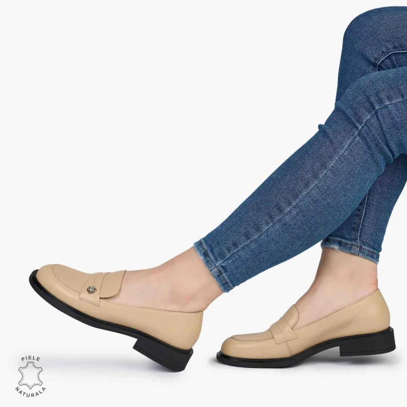 MOCASINI dama din Piele Naturala cu model CRL0994 bej