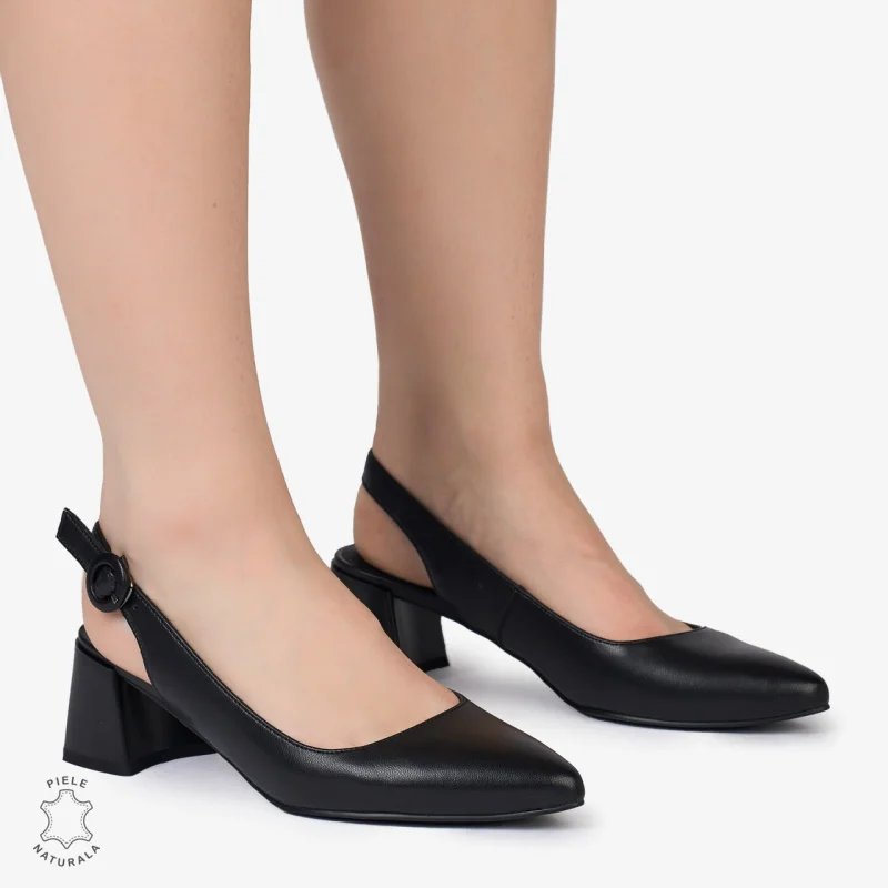 PANTOFI ELEGANTI dama din Piele Naturala CU TOC MIC CRL0988 NEGRU