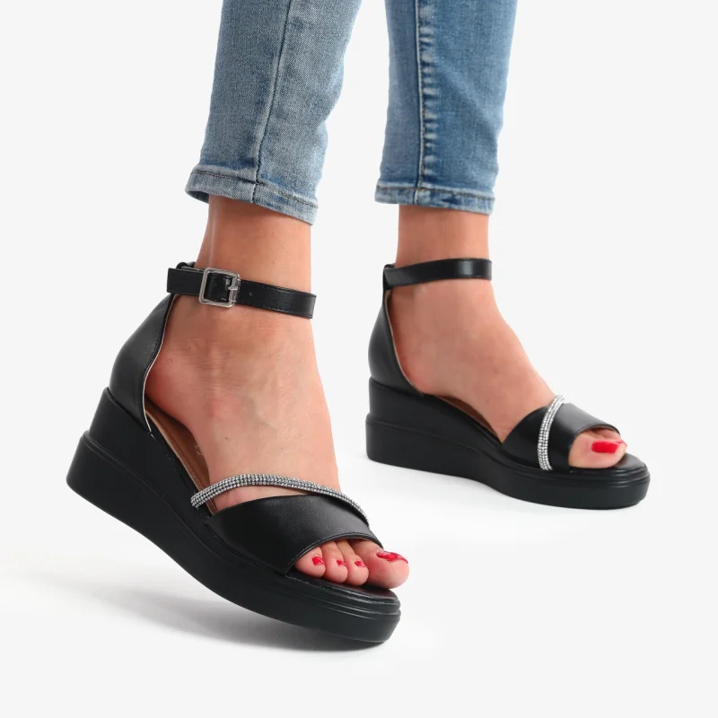 SANDALE DIN PIELE ECOLOGICA CU PLATFORMA CRL07828 NEGRU