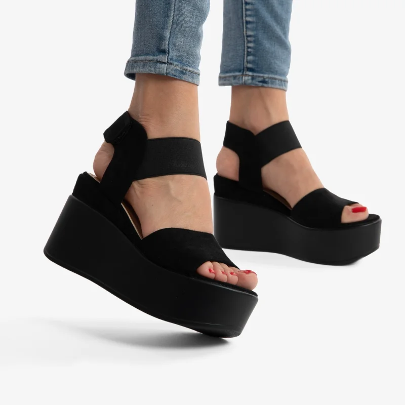SANDALE DIN PIELE ECOLOGICA CU PLATFORMA CRL0750 Negru