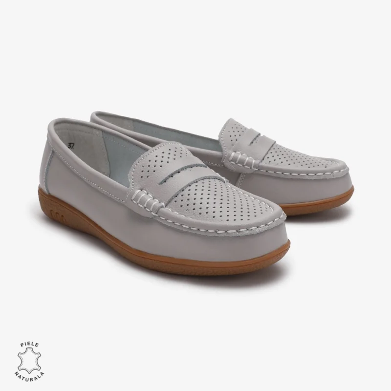 Mocasini dama din Piele Naturala CRL0712 GRI