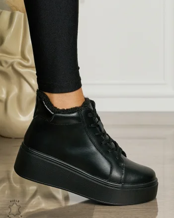 Ghete dama din Piele Naturala IMBLANITE CRL1465 NEGRU