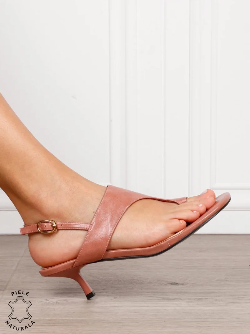 Pantofi dama eleganti din piele naturala cu varf decupat cu design special CRL1614 ROZ