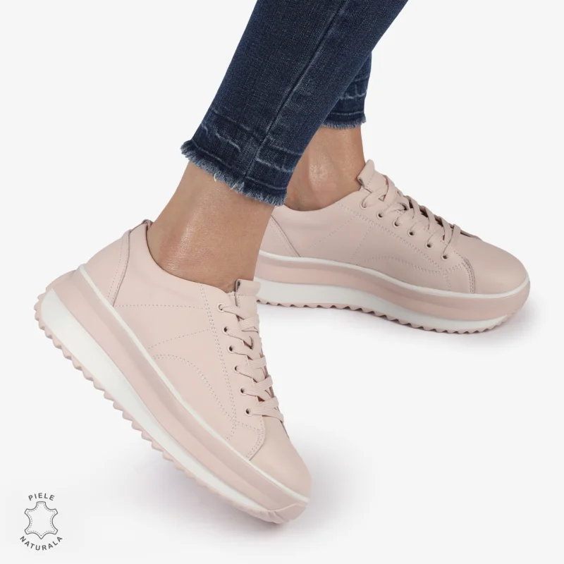 Pantofi Casual de dama din Piele Naturala CU CUSATURI DECORATIVE CRL1220 ROZ