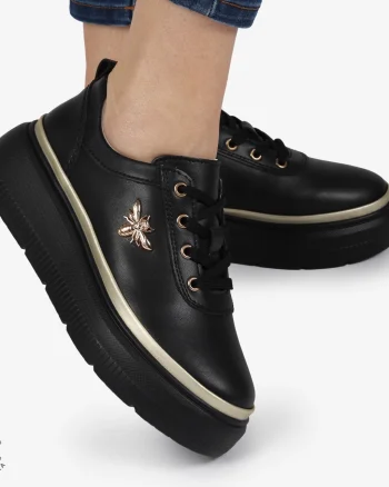 Pantofi DAMA CASUAL din piele naturală CU DETALIU FLUTURE CRL1376 NEGRU
