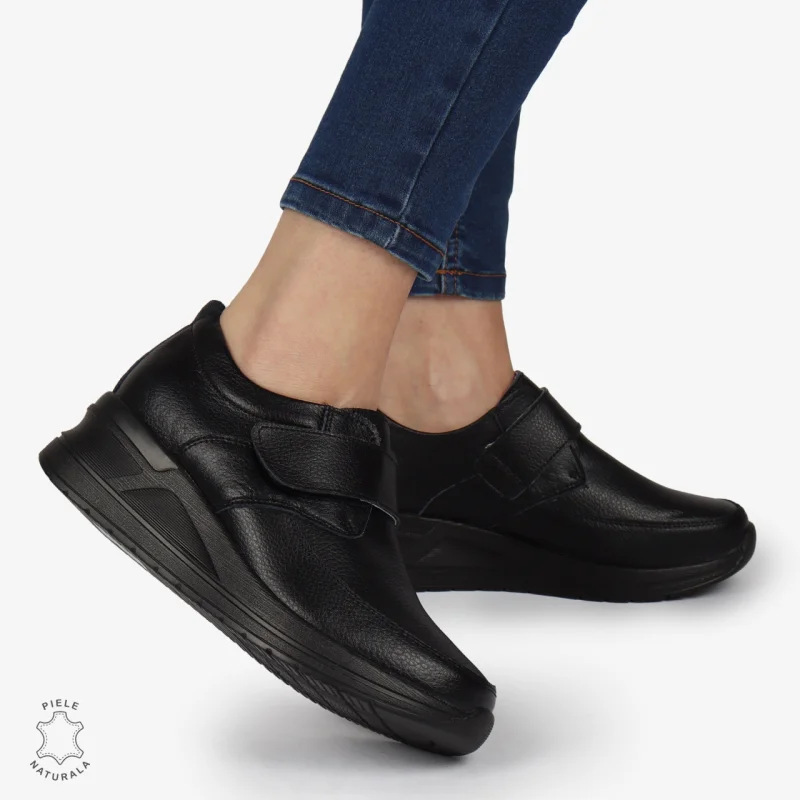 Pantofi Casual dama din Piele naturala CRL1332 NEGRU
