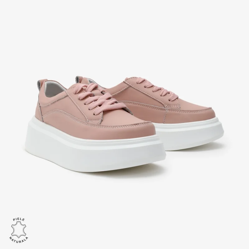 Pantofi Casual de dama din Piele Naturala CRL0566 ROZ