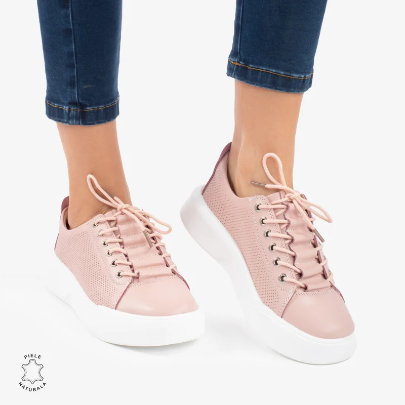 Pantofi Casual de dama din Piele Naturala CRL0572 Roz