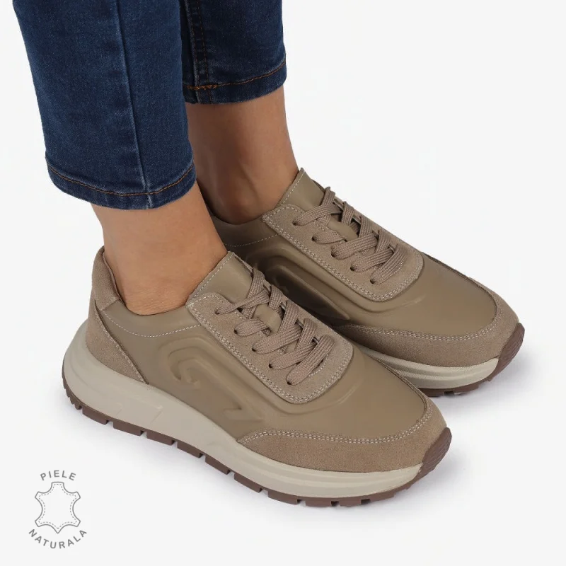 Pantofi casual piele naturala CU MODEL LATERAL CRL1304 KHAKI