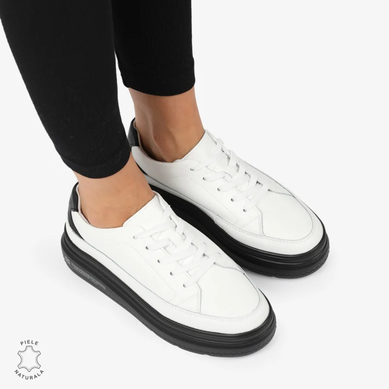 Pantofi CASUAL PIELE NATURALA CRL1271 Alb cu Negru