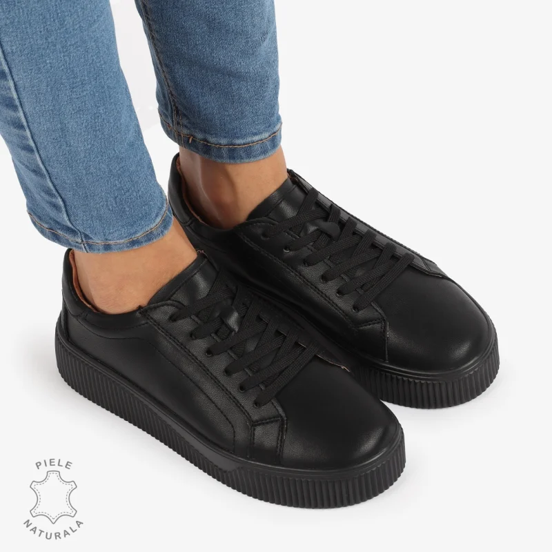 Pantofi Casual de dama din Piele Naturala CRL1222 NEGRU
