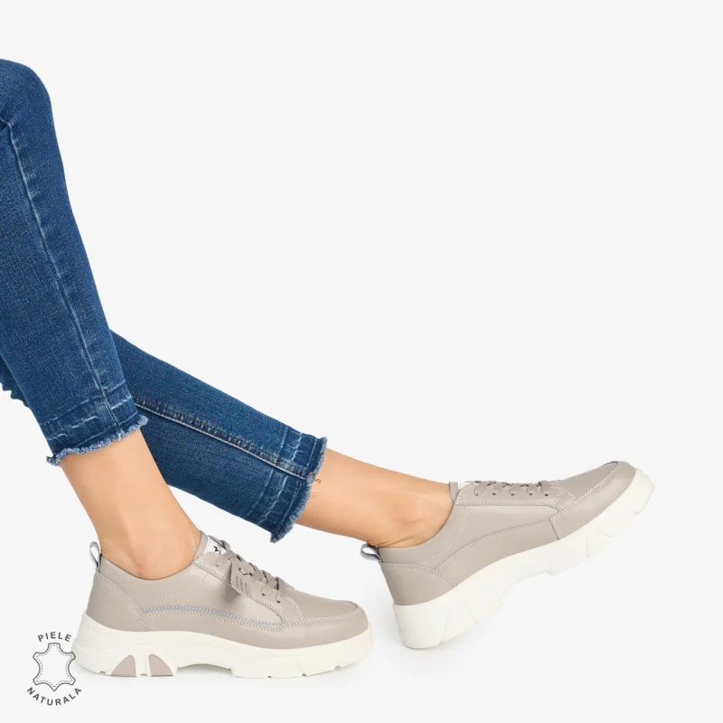 Pantofi Casual de dama din Piele Naturala COMODE CU MODEL CRL1218 GRI