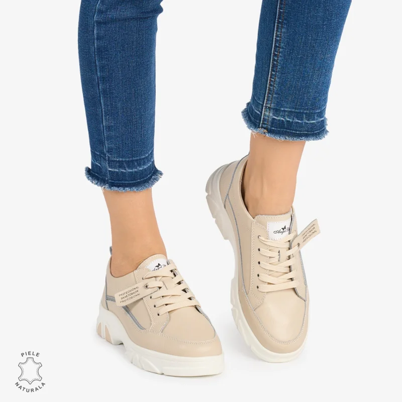 Pantofi Casual de dama din Piele Naturala COMODE CU MODEL CRL1218 BEJ