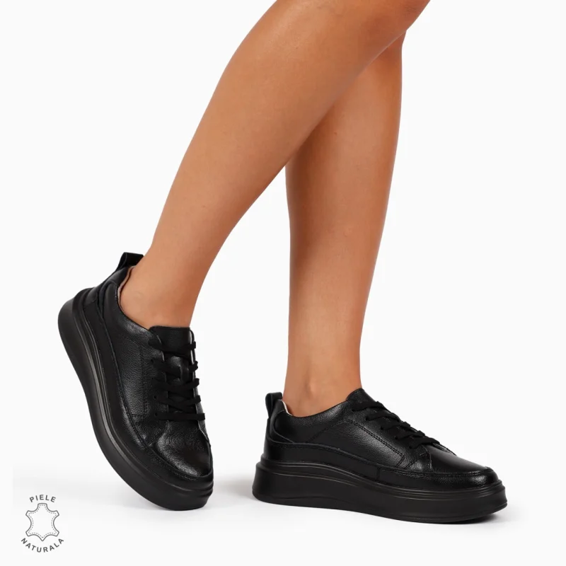 Pantofi Casual de dama din Piele Naturala CU TALPA INALTA CRL1210 NEGRU