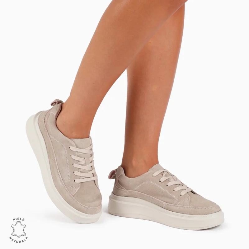 Pantofi Casual de dama din Piele Naturala INTOARSA CU TALPA INALTA CRL1210 BEJ