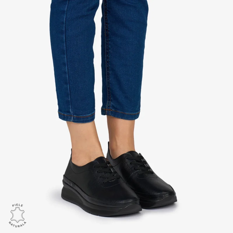 PANTOFI CASUAL Dama Piele Naturala USOR INALTA CRL1051 Culoare: NEGRU