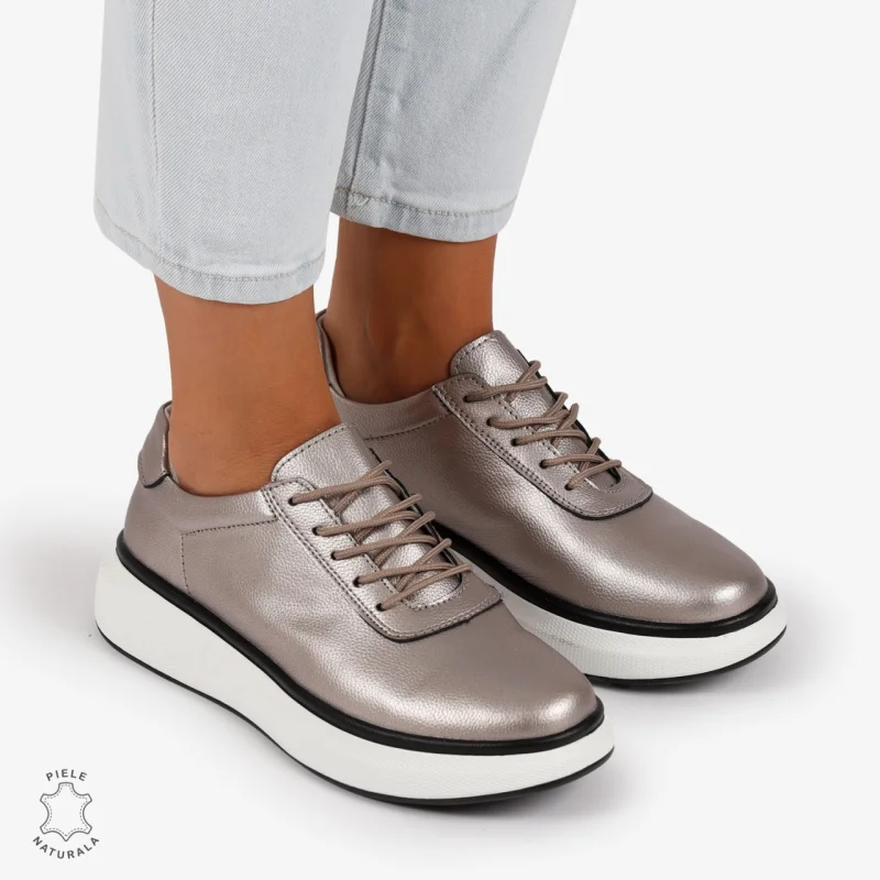 Pantofi Casual Dama Piele Naturala CRL1002 Culoare: PEWTER