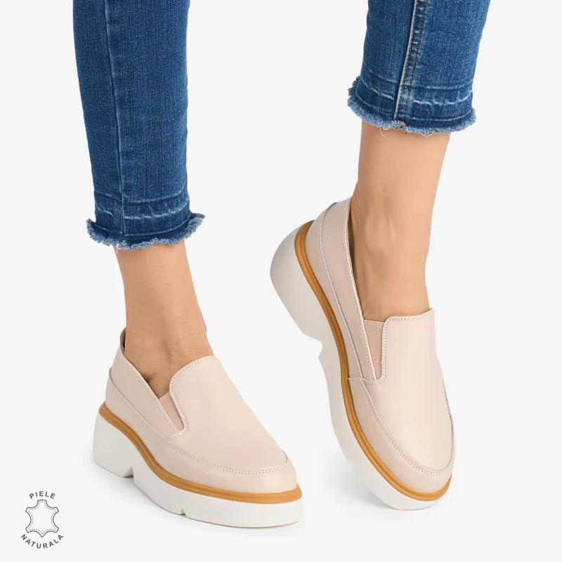 Pantofi Casual DAMA din PIELE Naturala SLIP-ON CRL0946 CULOARE: ROZ