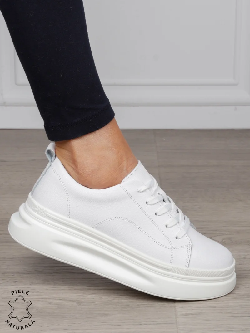 Pantofi Casual dama din Piele Naturala CRL1055 CULOARE: ALB