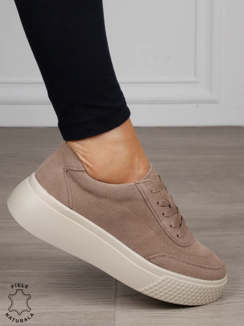 Pantofi Casual dama din Piele Naturala Intoarsa CRL1539 KHAKI