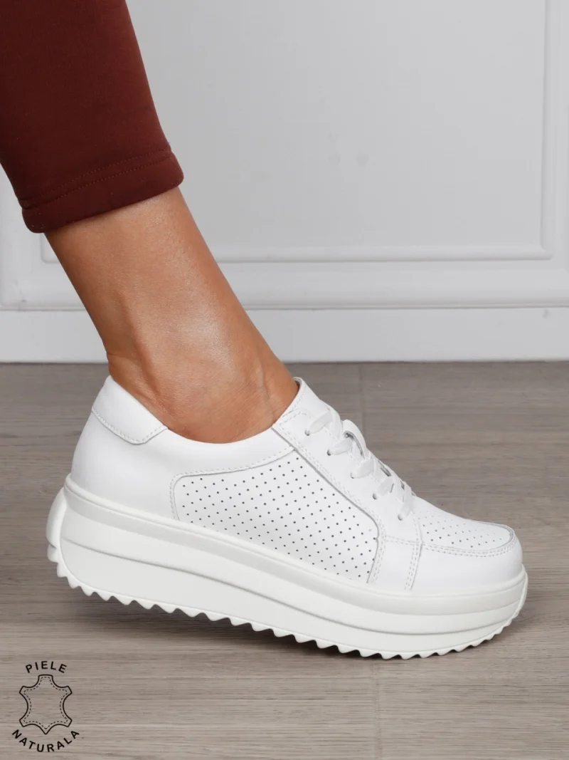 Pantofi Casual damă din piele naturală confortabile CRL1572 ALB
