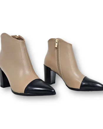 Botine DAMA din PIELE Ecologica cu FERMOAR si Catarama CRL0932 CULOARE: Bej