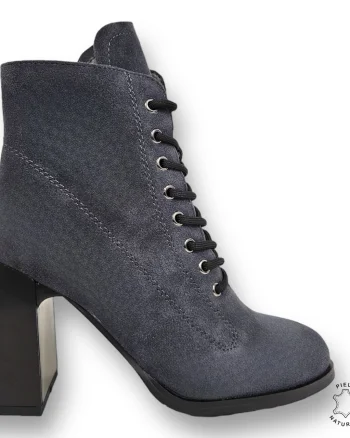 BOTINE DAMA din PIELE NATURALA INTOARSA CU TOC GROS CRL0899 CULOARE:GRI INCHIS