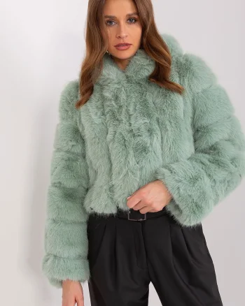 Geaca dama scurta, din blana eco, menta, cu gluga, Lubelle10