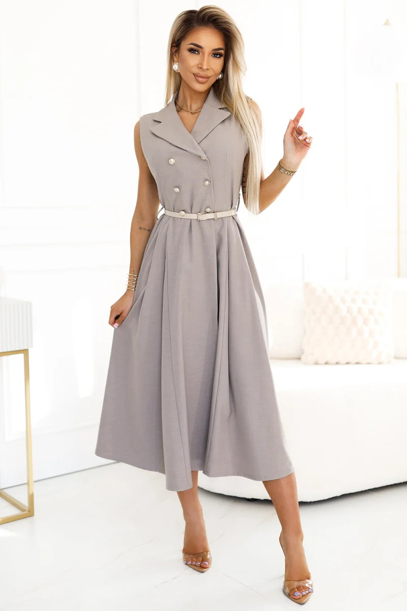 Rochie midi tip camasa gri evazata Anemona