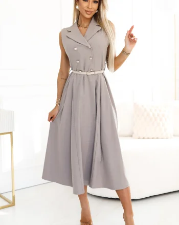 Rochie midi tip camasa gri evazata Anemona