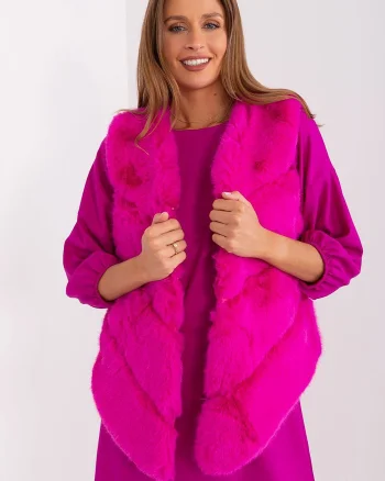 Vesta dama midi, din blana eco, roz fucsia, asimetrica, Odette