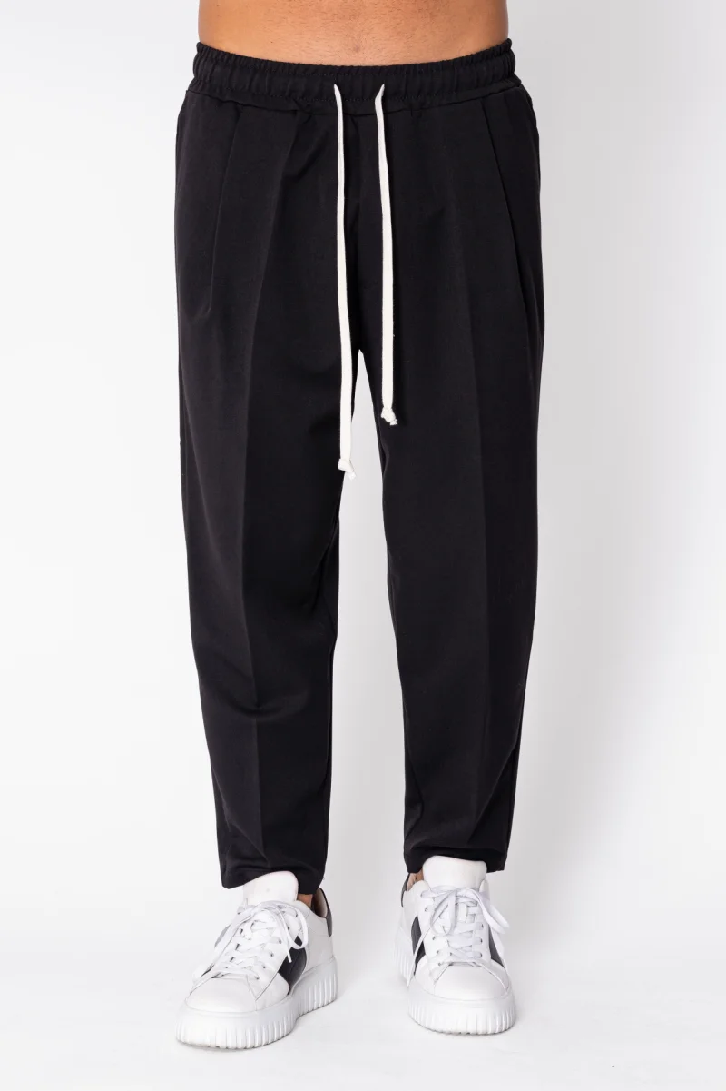 Pantaloni lungi cu snur si buzunar aplicat Black