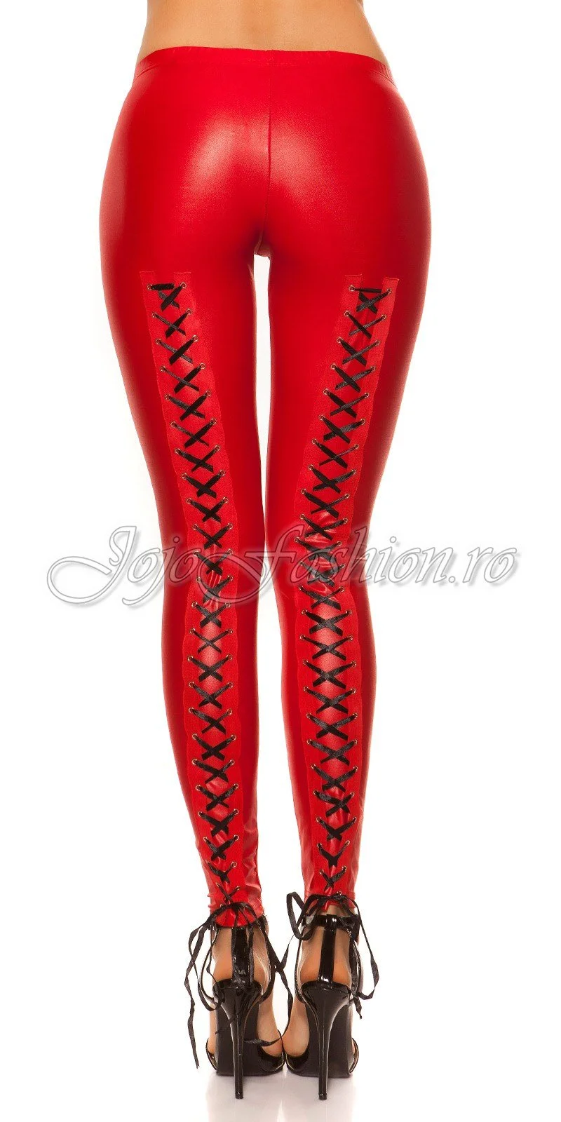 Colanti rosii cu siret WetLook Koucla Bonye