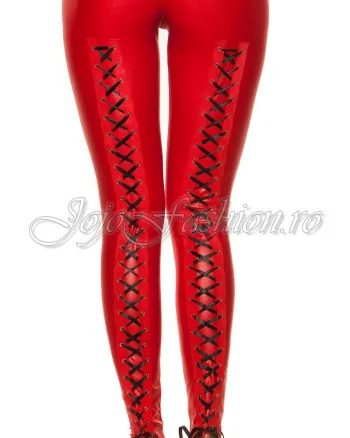 Colanti rosii cu siret WetLook Koucla Bonye
