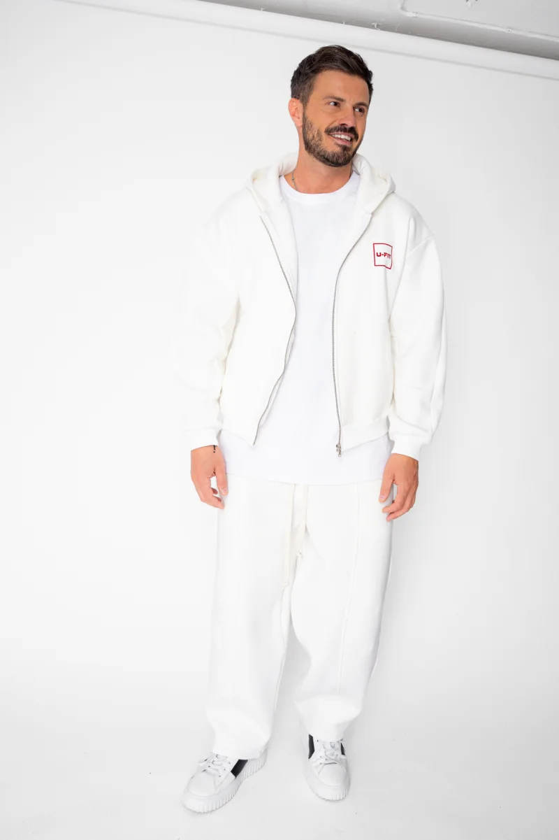 Set Urban Winter hanorac cu fermoar si pantalon Balloon White