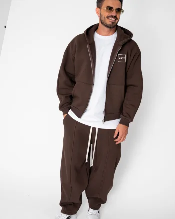 Set Urban Winter hanorac cu fermoar si pantalon Balloon Brown