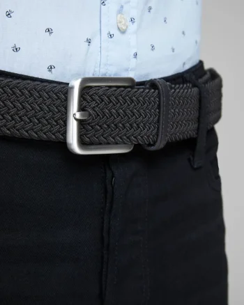 Jack & Jones Curea impletita, barbati, catarama cu stift, Negru (SELECTATI MARIMEA: 90 cm)