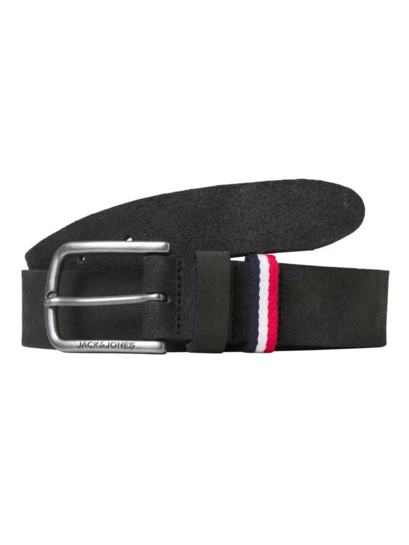 Jack & Jones Curea barbati, din piele intoarsa de vaca, catarama cu stift, Negru (SELECTATI MARIMEA: 80 cm)