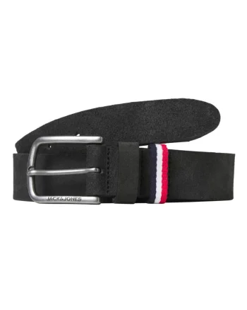 Jack & Jones Curea barbati, din piele intoarsa de vaca, catarama cu stift, Negru (SELECTATI MARIMEA: 80 cm)