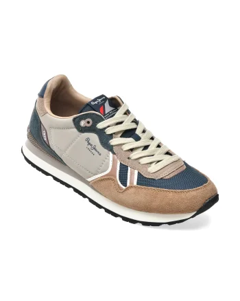 Pantofi sport PEPE JEANS maro, MS40048, din material textil si piele naturala
