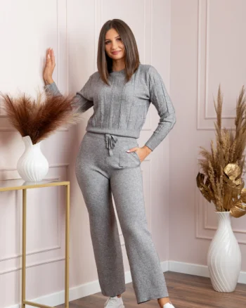 Pantaloni dama gri cu casmir si croi drept Giselle