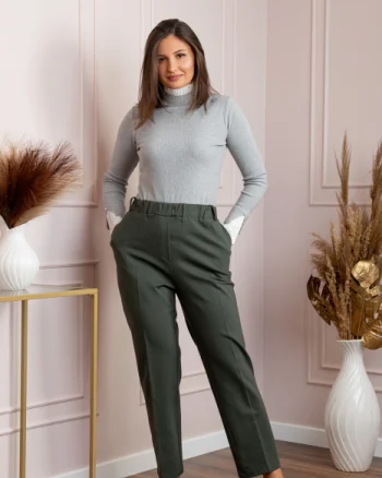 Pantaloni dama kaki cu talie elastica Marceline