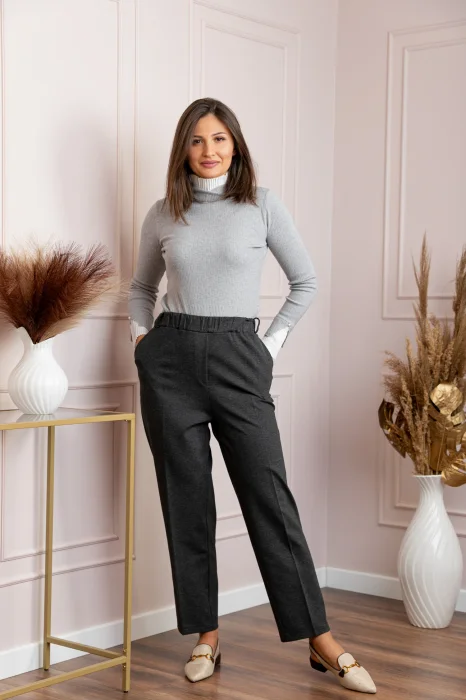 Pantaloni dama gri antracit cu talie elastica Marceline