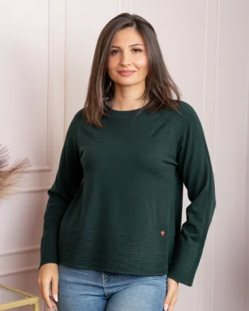 Pulover dama verde cu casmir si maneci raglan Lacey