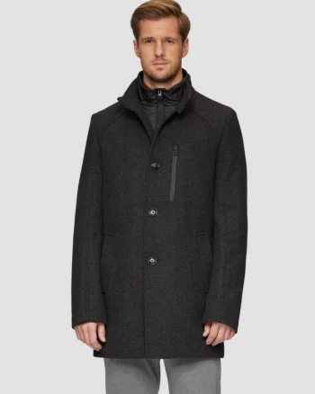Palton barbati, cu dubla inchidere, 2 buzunare oblice, Regular fit, Negru (SELECTATI MARIMEA: 48)