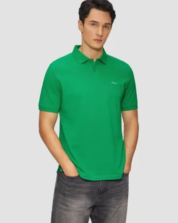 Tricou polo barbati, din bumbac cu croiala Regular Fit, logo, Verde smarald (SELECTATI MARIMEA: XL)