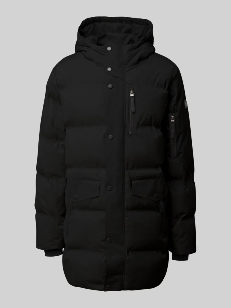s.Oliver Geaca lunga barbati cu gluga, rezistenta la apa, Regular fit, Negru (SELECTATI MARIMEA: XL)