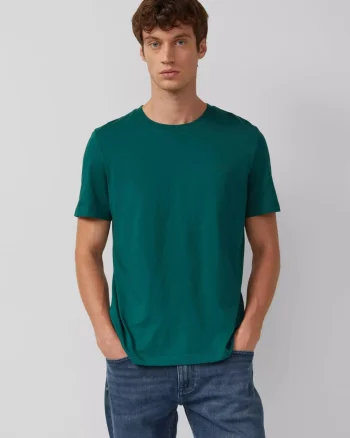 s.Oliver Tricou barbati, Regular fit cu decolteu la baza gatului, imprimeu uni, Verde inchis (SELECTATI MARIMEA: S)