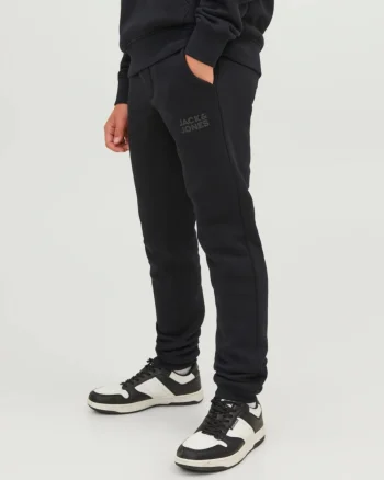 Jack & Jones Pantaloni lungi de trening, baieti, cu talie medie, Relaxed fit, Negru (SELECTATI MARIMEA: 140 cm)